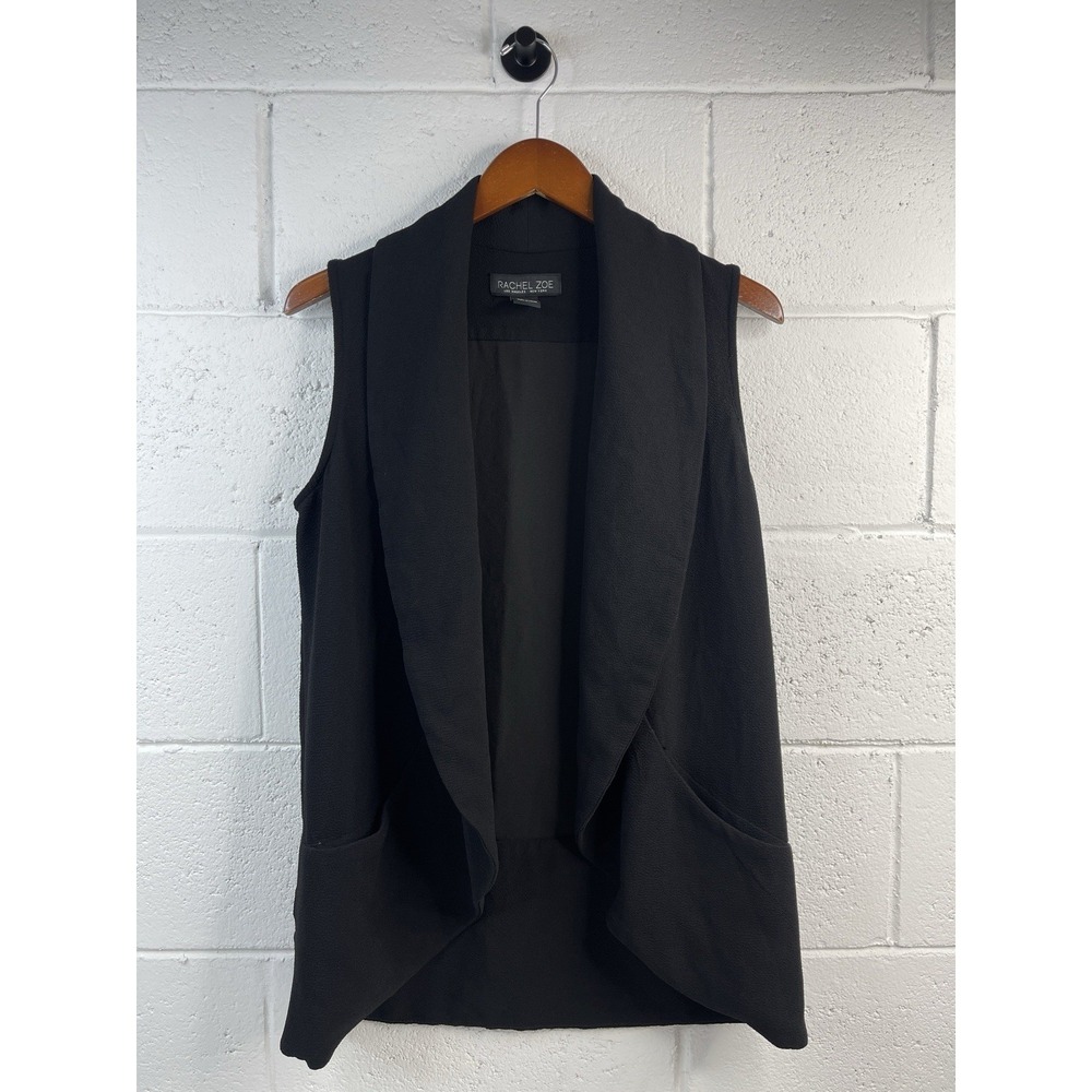 Rachel Zoe Women's Black Open Blazer Long Vest‎ 2 Hip Pockets Size Medium